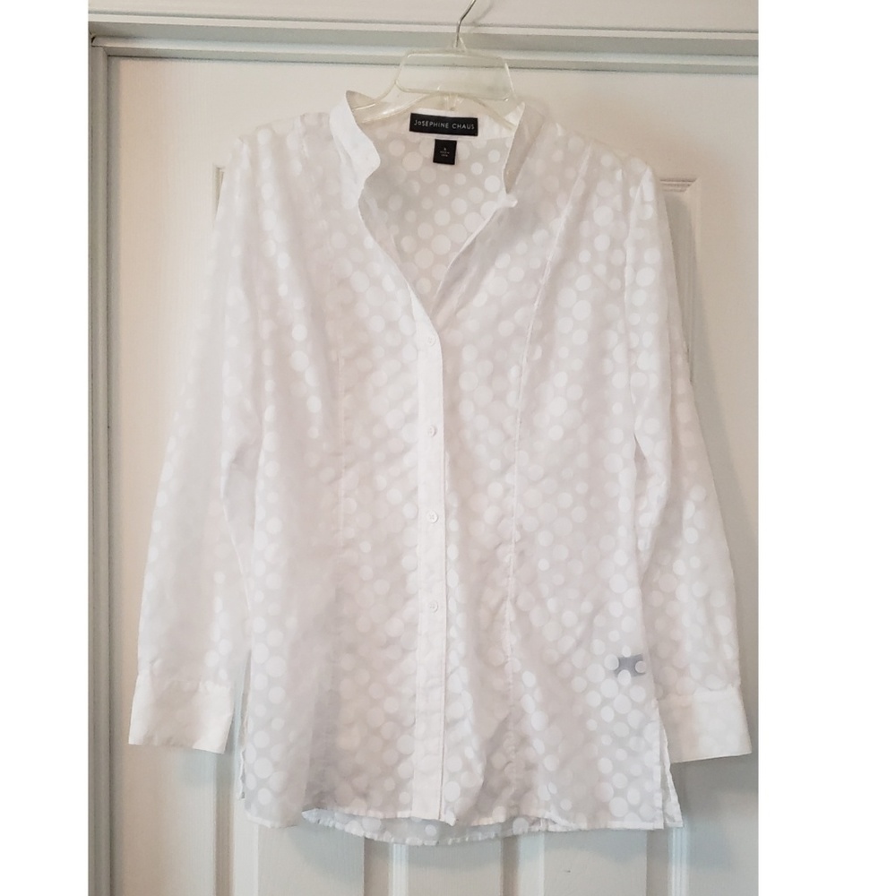 Josephine Chaus Sheer White Polka Dot Button Down